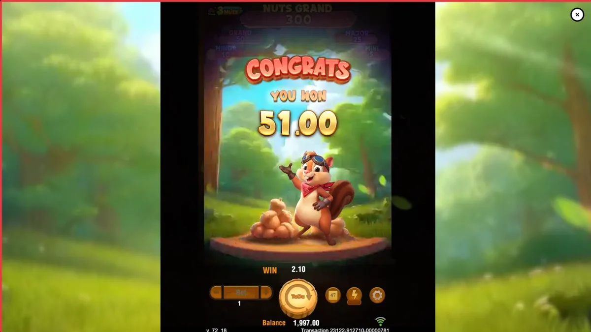 Tampilan visual slot 3 Fortune Nuts dengan tema hutan musim gugur dan karakter tupai yang ceria.